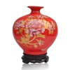 景德镇陶瓷 中国红描金牡丹石榴花瓶 现代 时尚 家居摆设