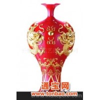 热销百套中国漆线雕龙凤红釉漆器工艺品